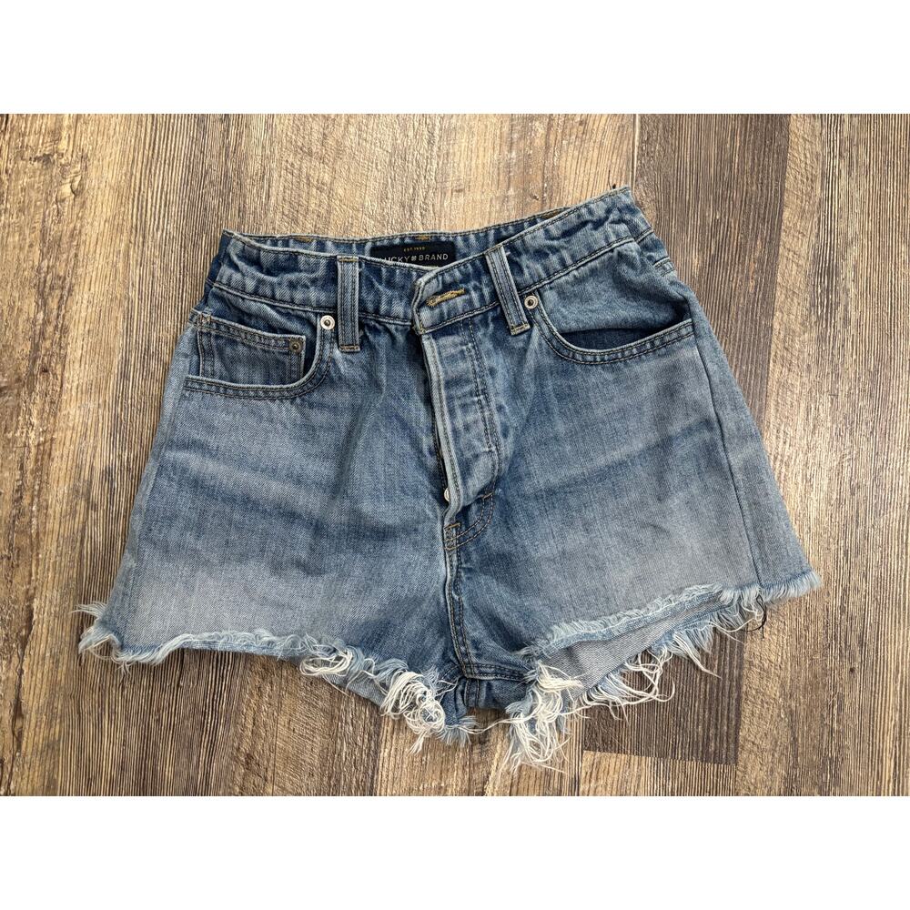 Lucky Brand Womens High Rise Button Fly Distressed Denim Shorts‎ Light Wash 2 26